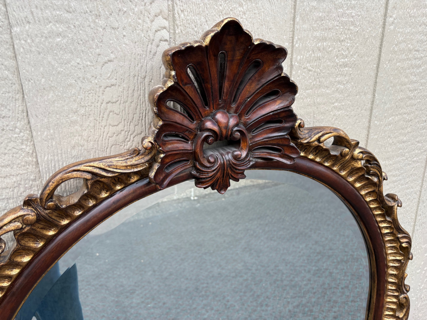 68102 Large Ornate Mahogany Wall Mirror with Gold Accents