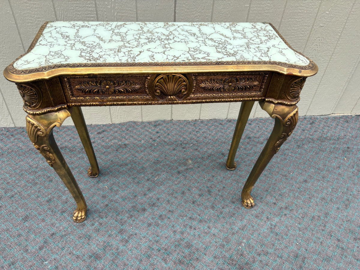 68065 Ornate Gold Console Table with Marble Top, Vintage Style