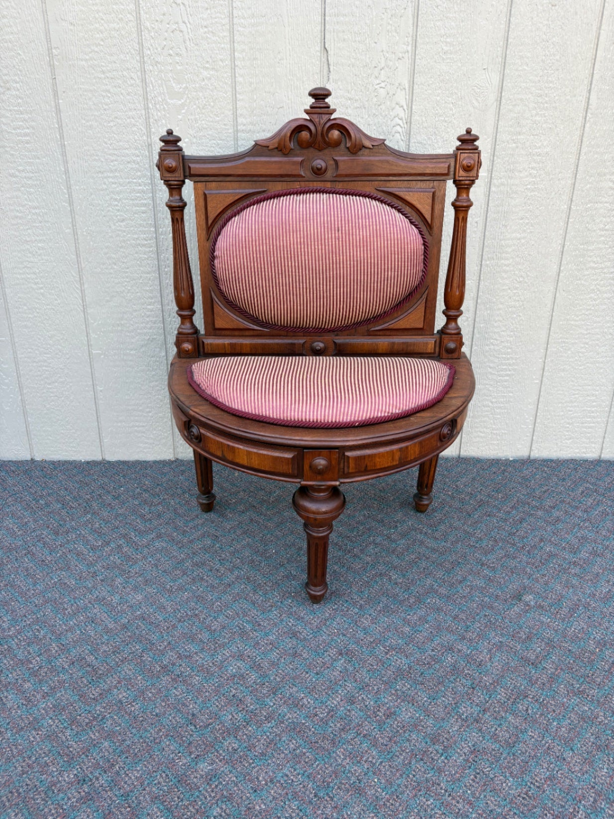 67841 Victorian Lift Seat Chair with Red Striped Upholstery