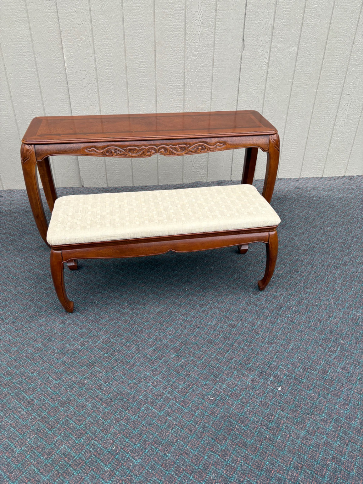 68143 Elegant Wood Console Table with Upholstered Bench Set