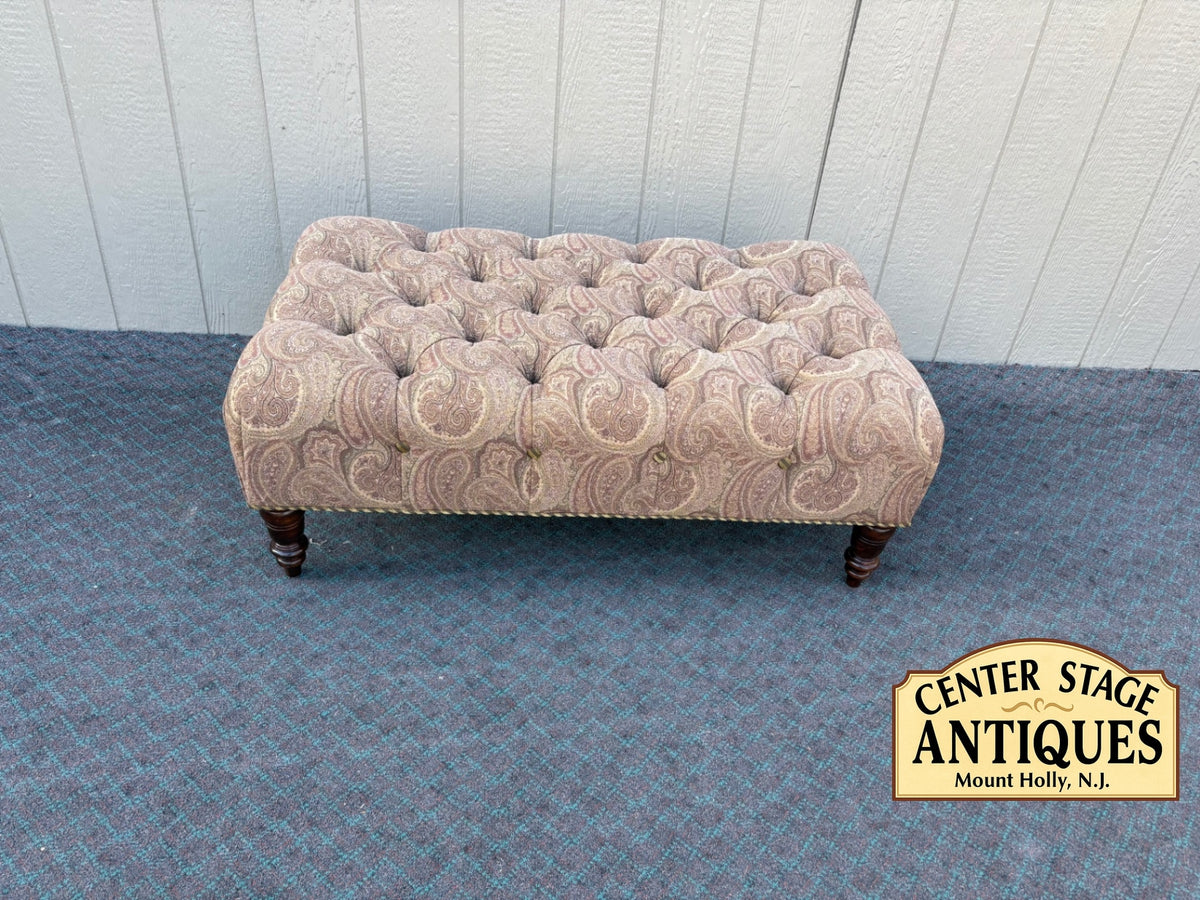 68169 J M Paquet Tufted Ottoman with Paisley Upholstery and Turned Legs