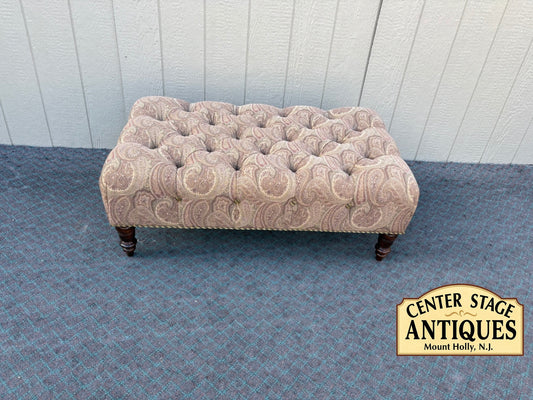 68169 J M Paquet Tufted Ottoman with Paisley Upholstery and Turned Legs