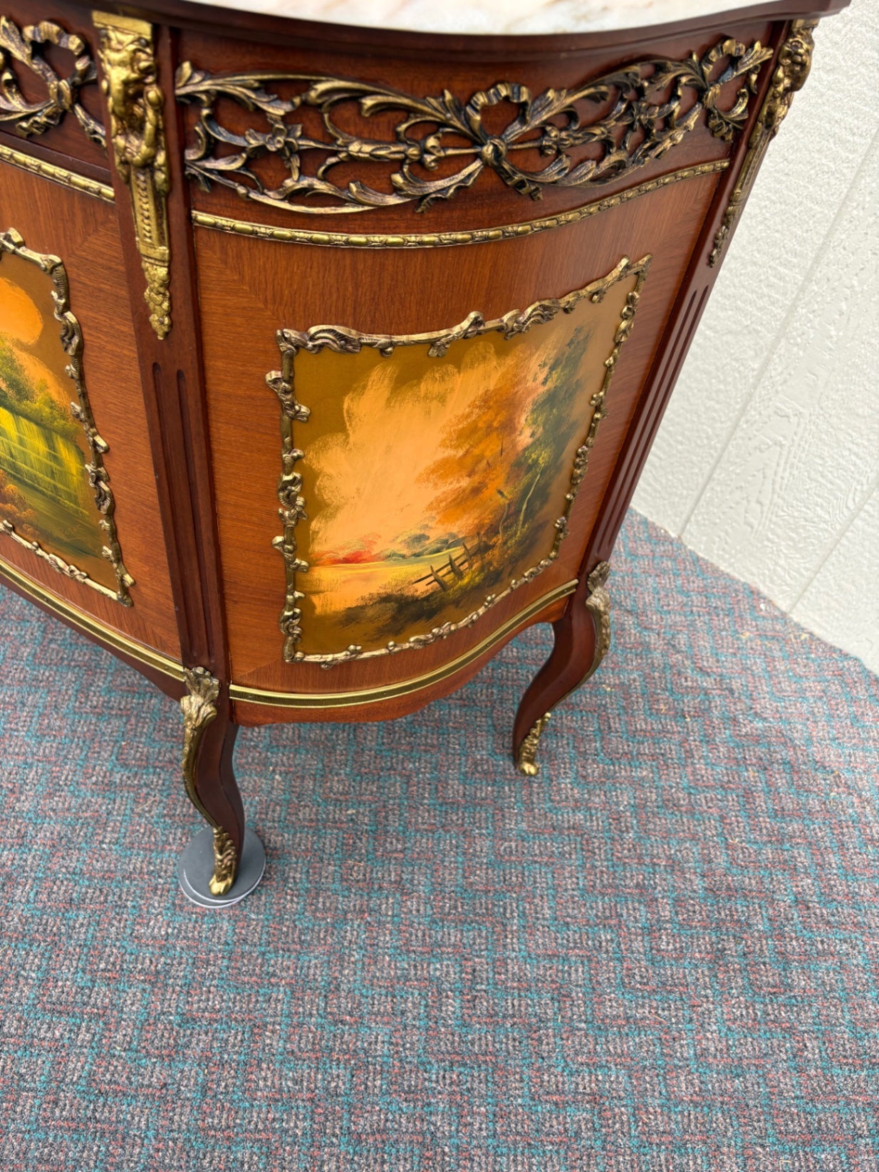 67819 Exquisite Louis XV Style Cabinet with Marble Top and Hand-Painted Panels