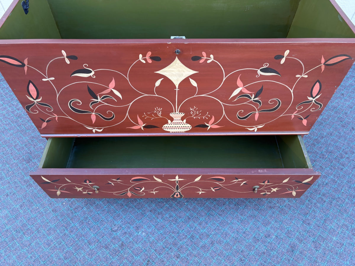 68232  Hand-Painted Mac Intosh Blanket Chest Trunk with Floral Motifs