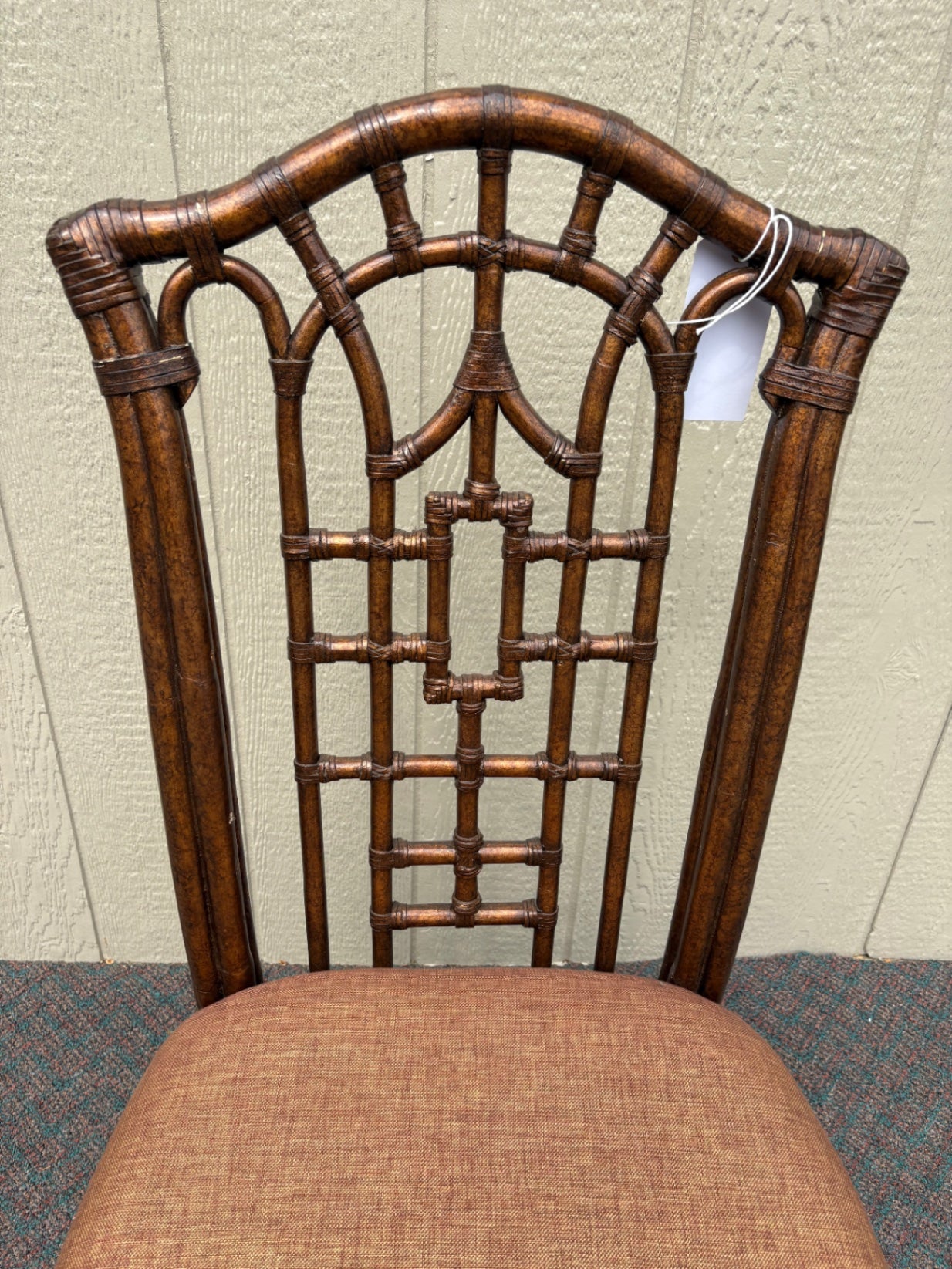 Vintage Chippendale Style Rattan Chair with Upholstered Seat
