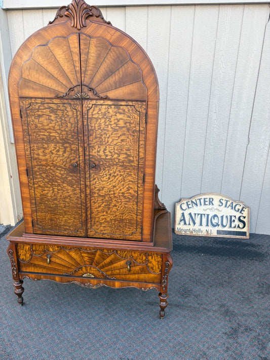 67453  Art Deco Chifferobe with Sunburst Veneer and Carved Details (Copy)