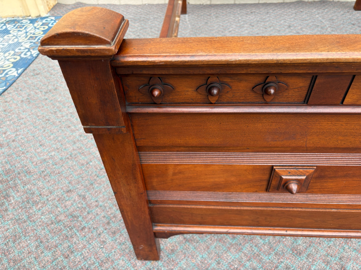 Victorian Full Size Bed with Carved Headboard and Footboard