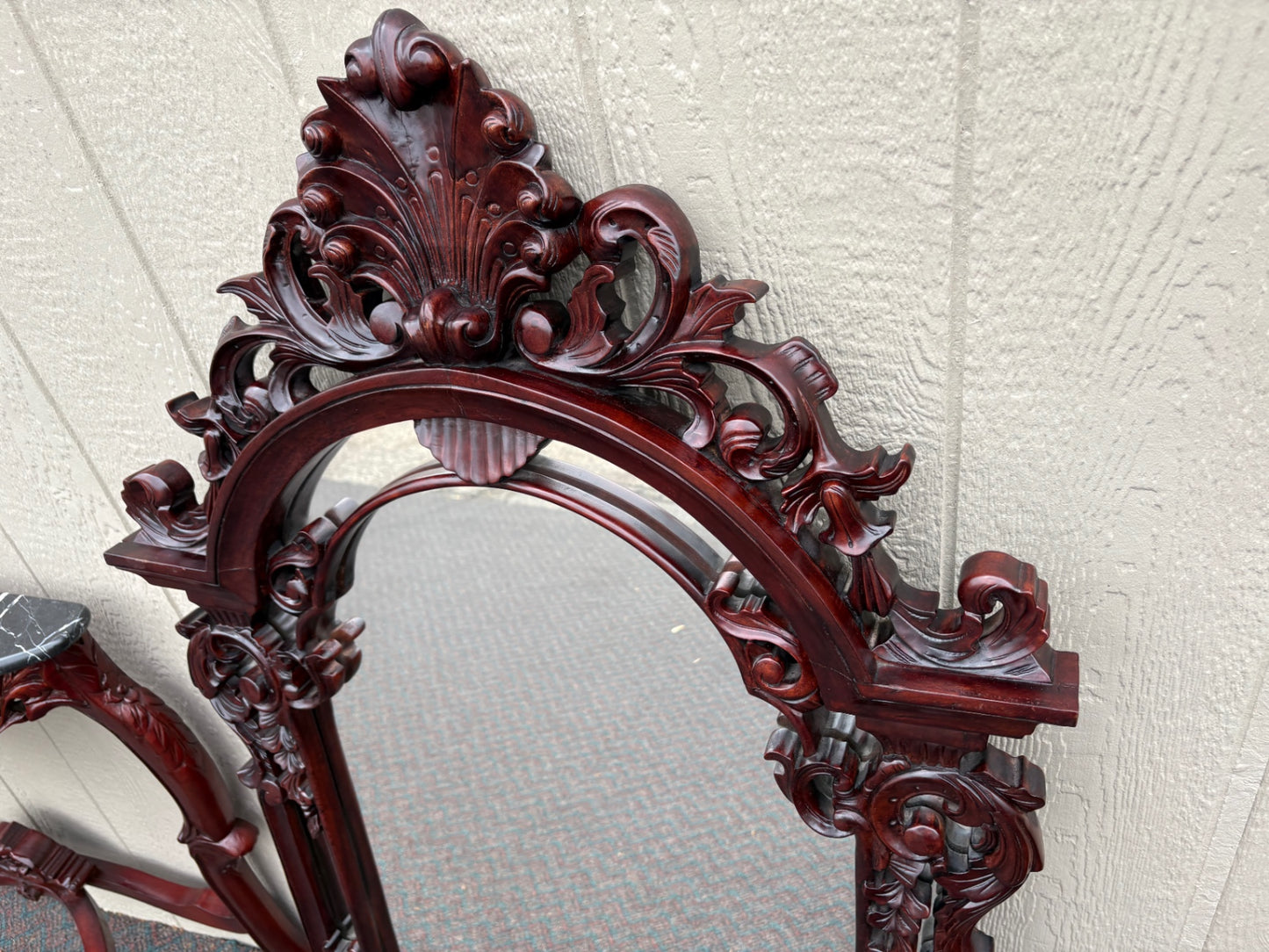 67705 Victorian Style Carved Console Table and Mirror Set with Marble Top