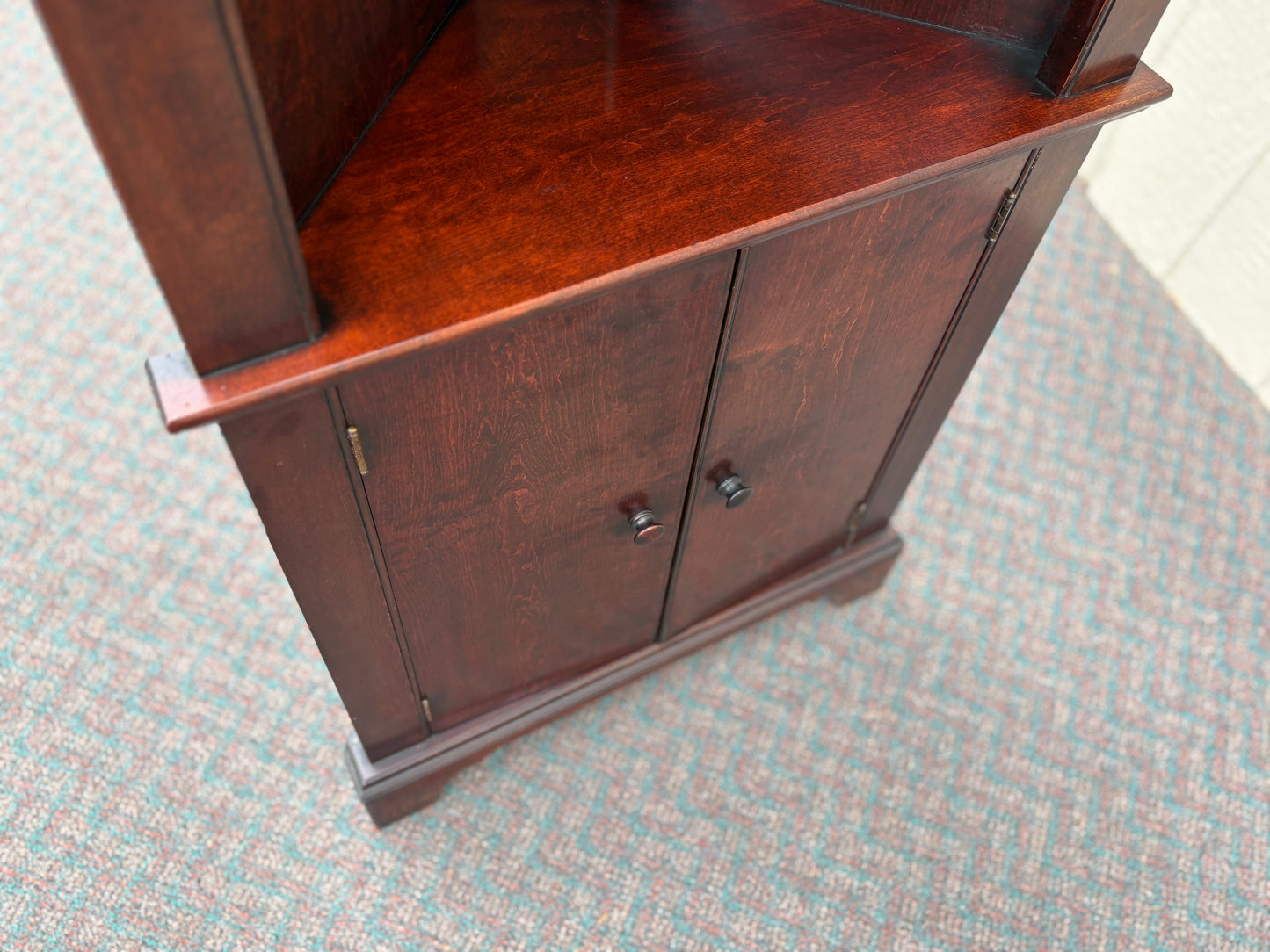 67724 Cherry Finish Corner Shelf Cabinet with Arched Shelving