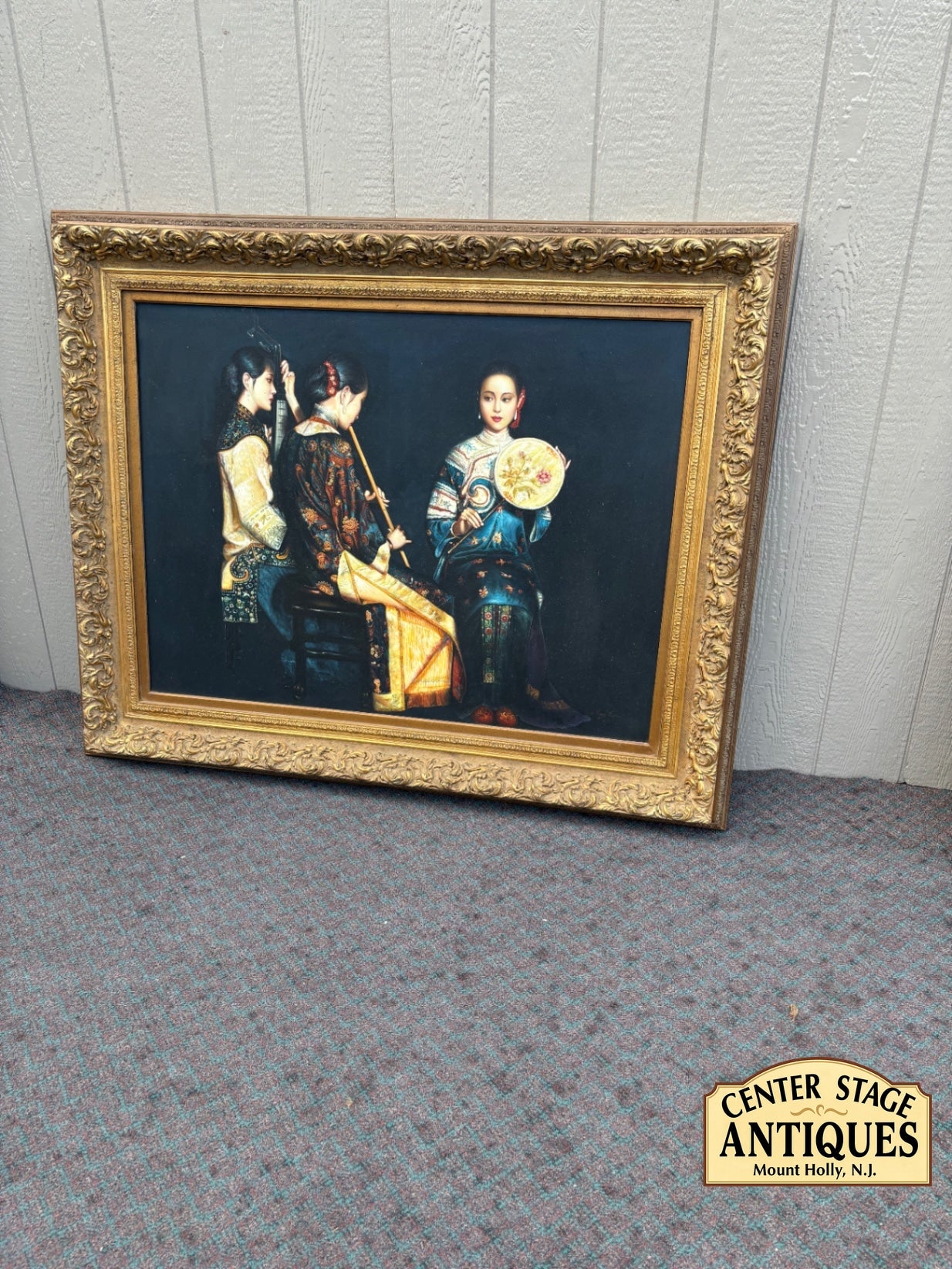 68037 Large Framed Oil Painting of Musicians in Ornate Gold Frame