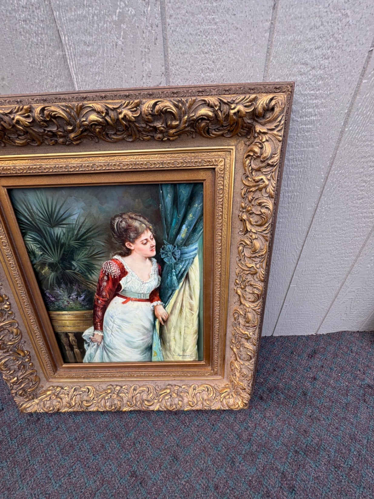68038  Elegant Victorian Oil Painting with Ornate Gilt Frame by C. Robinson