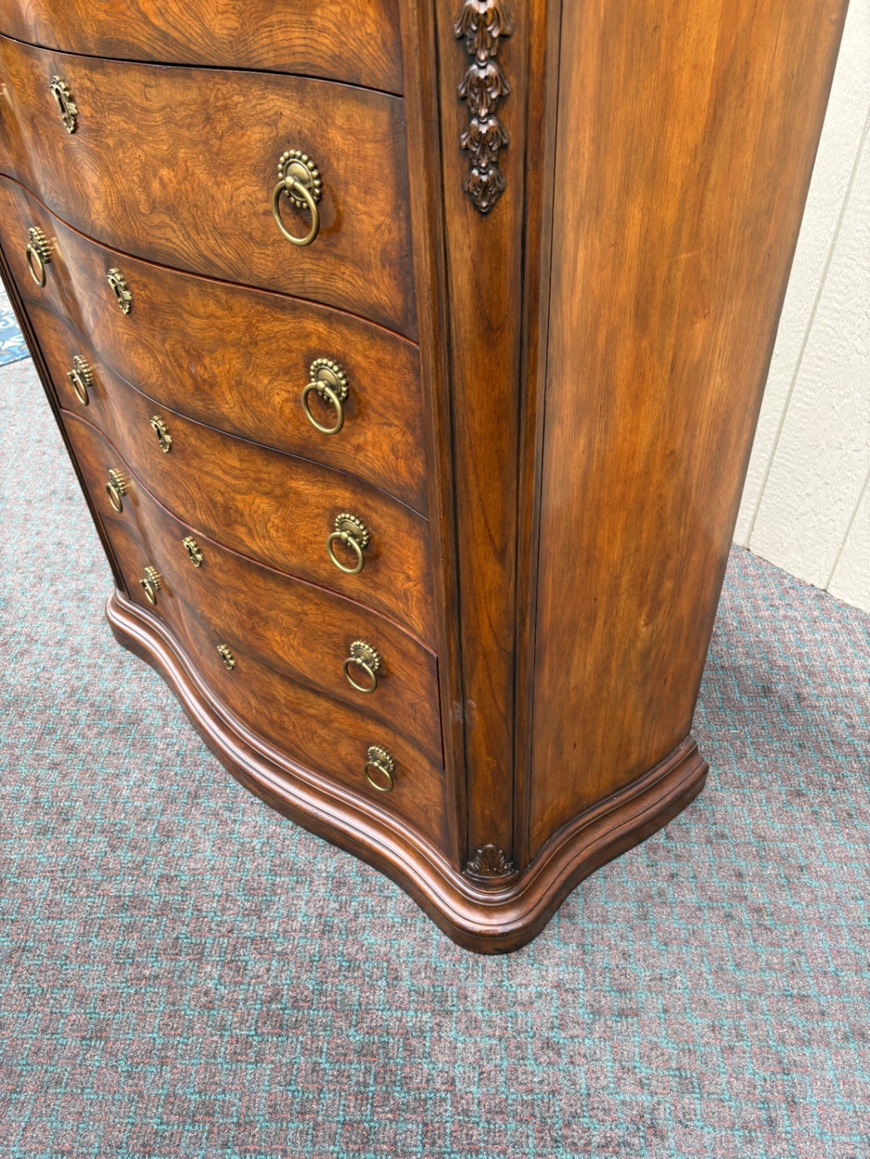 68019 Henredon Vintage High Chest Dresser with Burl Wood Inlay