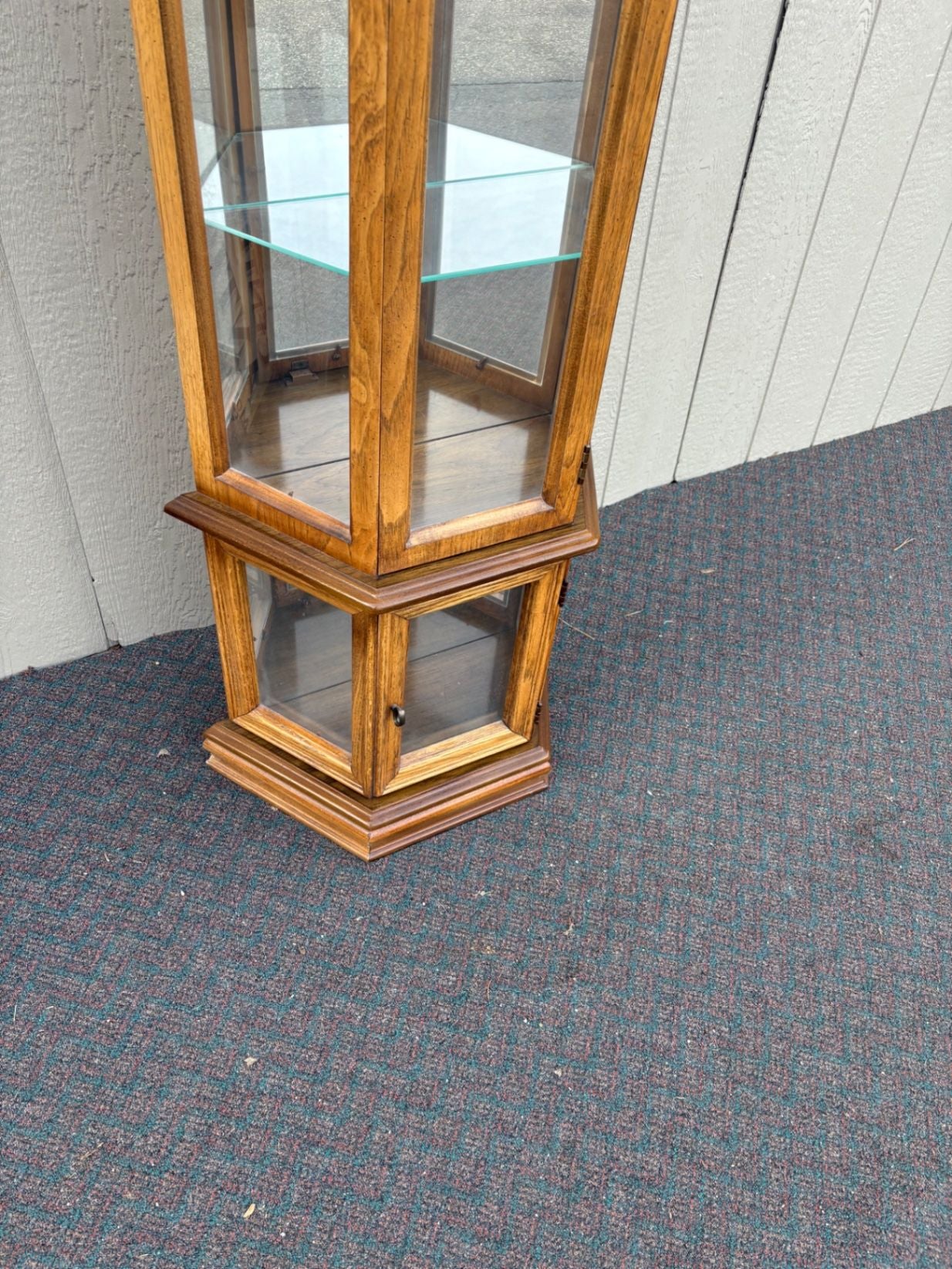 67440 Vintage Oak and Glass Pulaski Lighted Curio Cabinet
