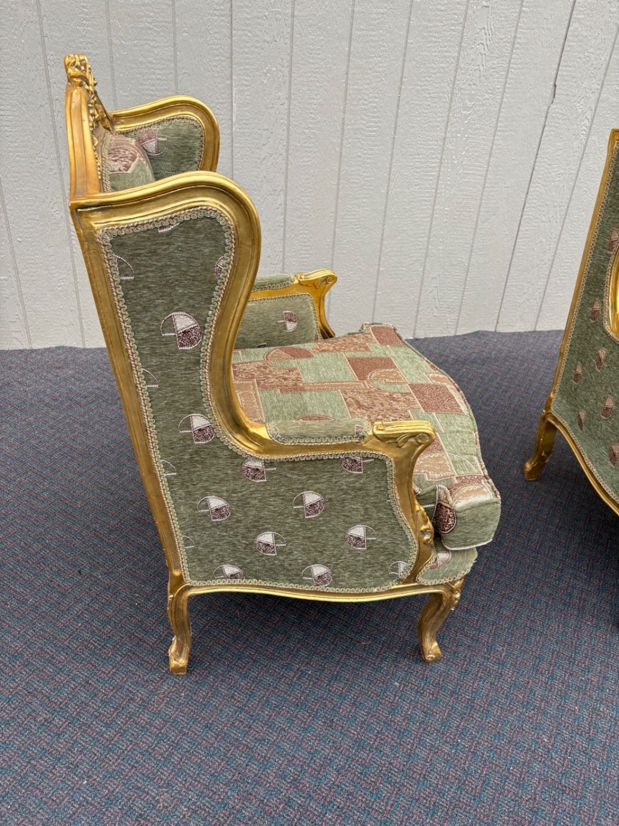67516 Pair of Vintage French Provincial Gold Gilt Wingback Chairs