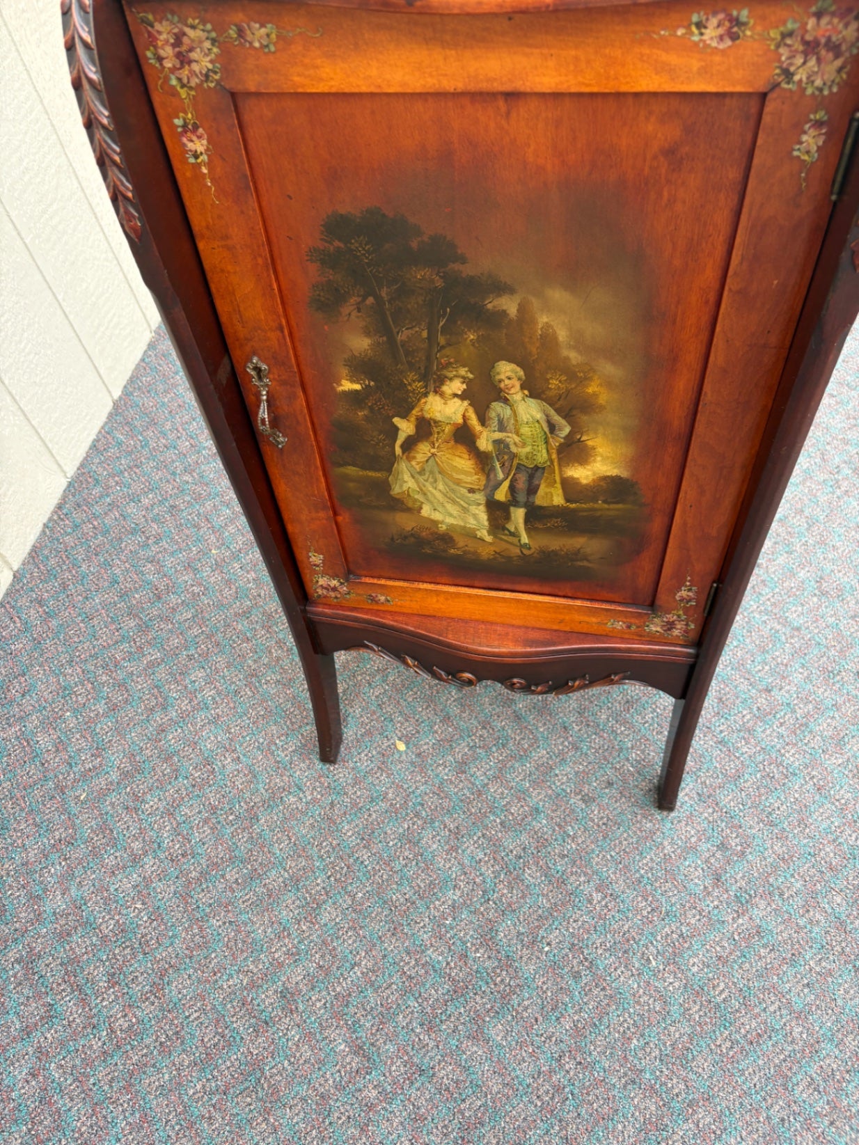 67852 Hand-Painted Victorian Sheet Music Cabinet with Mirror