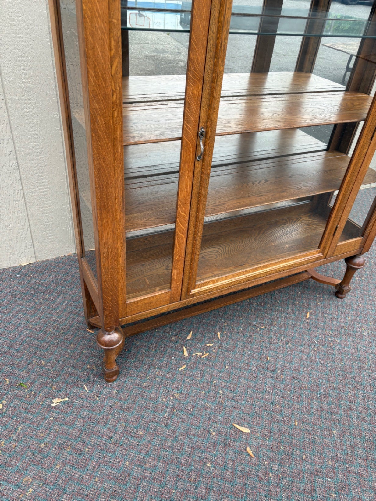 67789 Victorian Oak China Cabinet with Glass Doors and Shelves