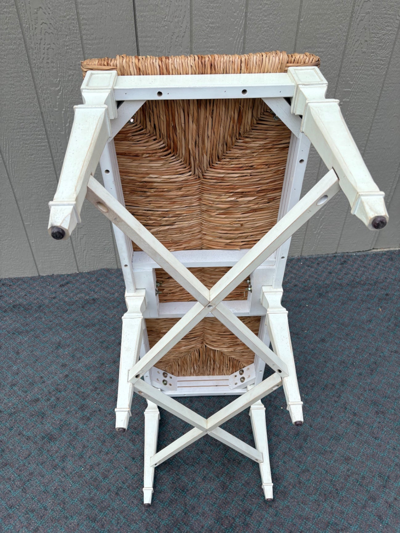 68074 Rustic French Country Rush Seat Bench with Painted Wood Frame