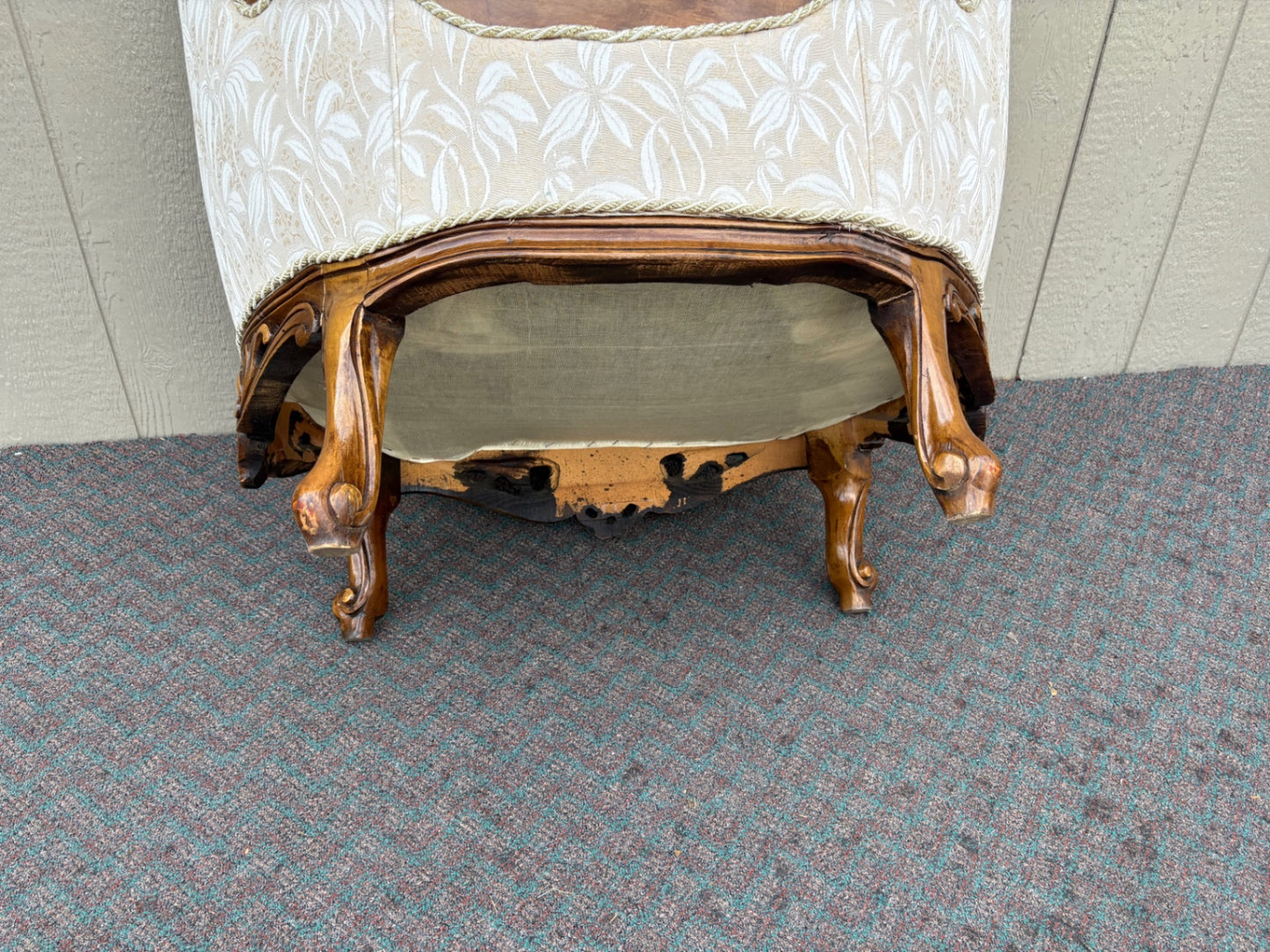 67670 Pair of Victorian Revival Armchairs with Carved Wood Frames