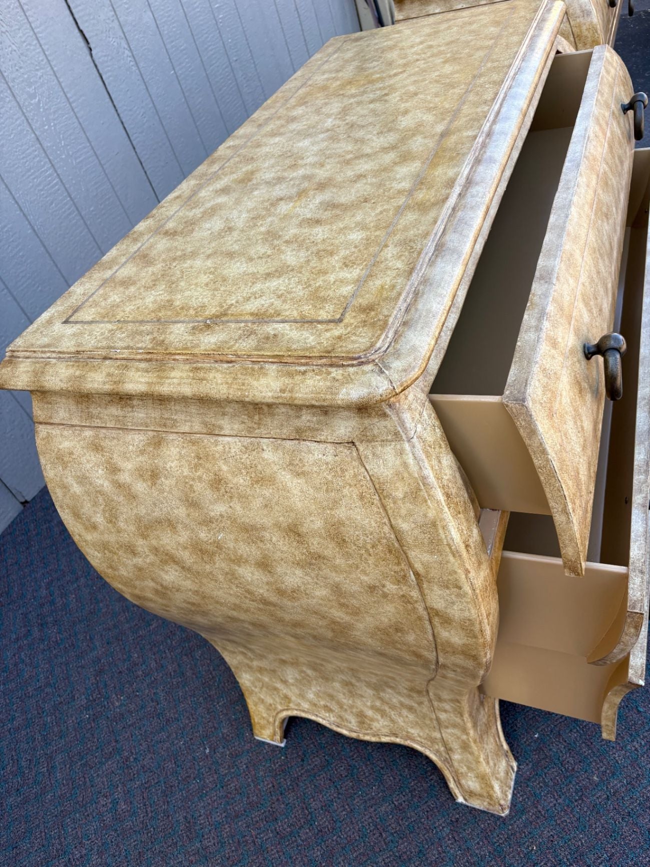 67404 Henredon Bombe Chest of Drawers, Faux Finish, Vintage Elegance