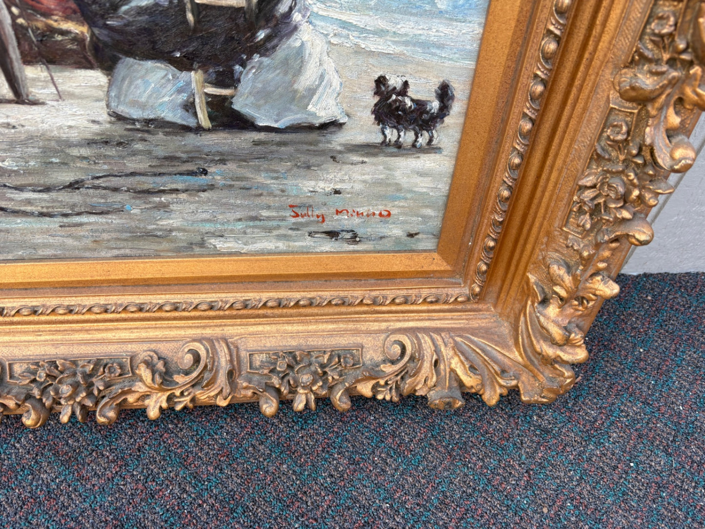 67526 Victorian Style Seaside Oil Painting in Ornate Gilt Frame