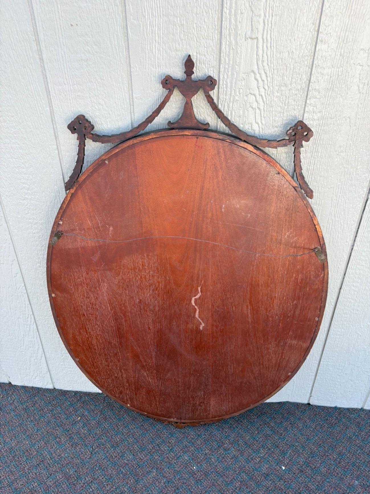 66933  Large Oval Mahogany Wall Mirror with Carved Swag Detailing
