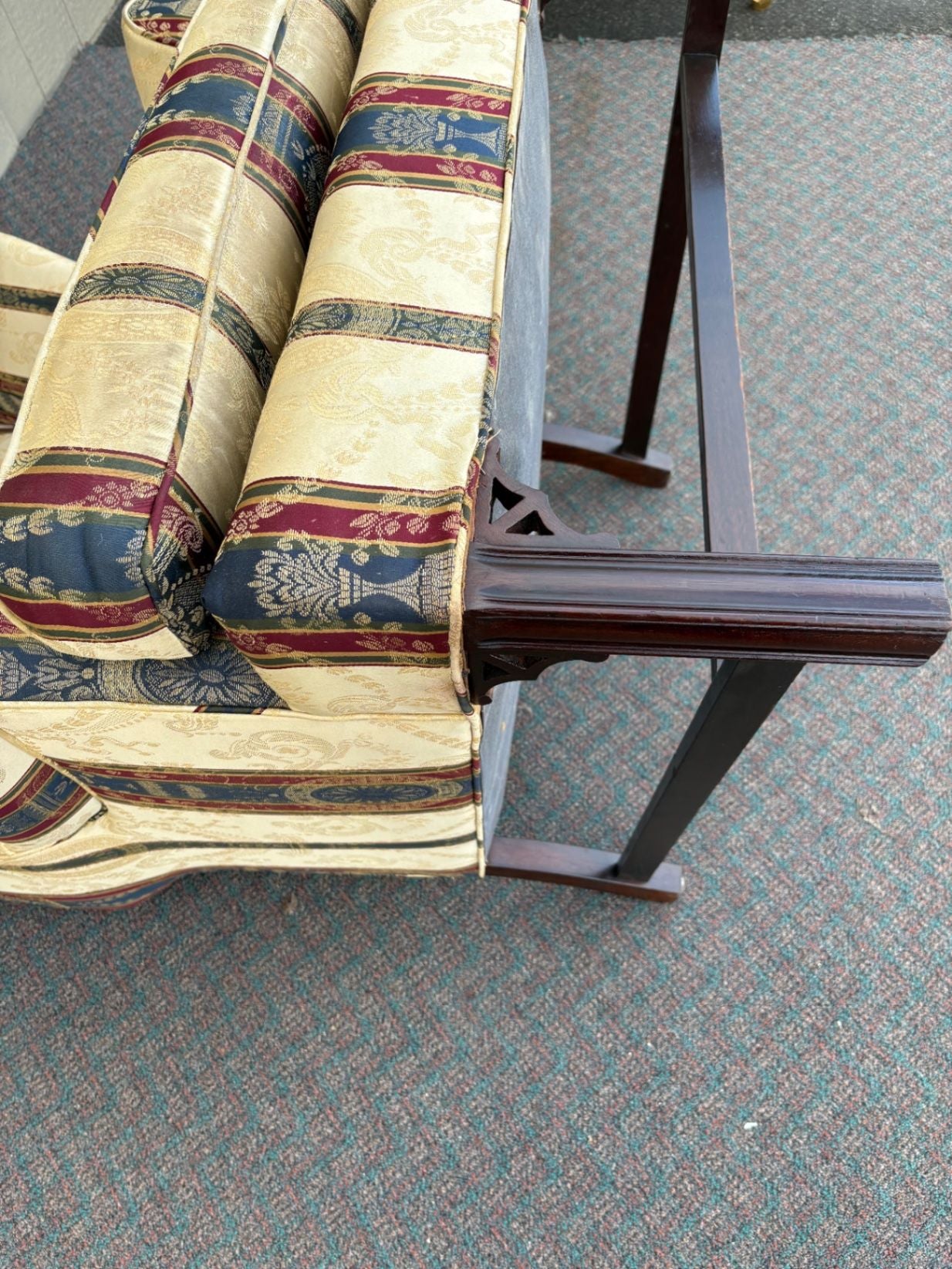 67518  Elegant Chippendale Wing Chair with Striped Upholstery