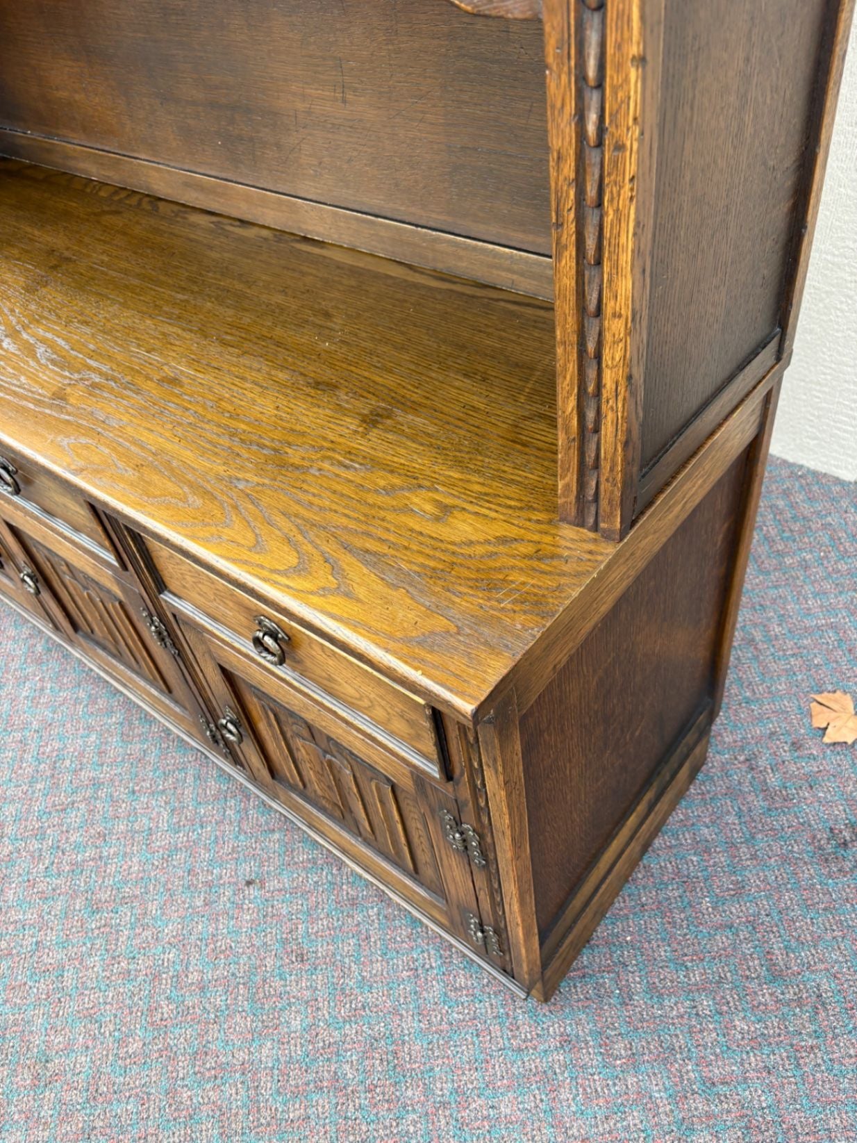 67409 Vintage Oak Bookcase Cabinet with Glass Doors and Shelves