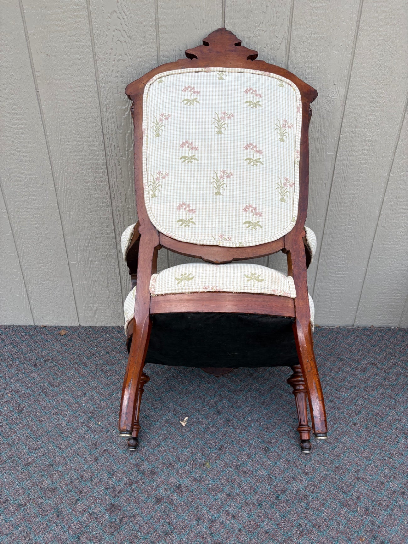 67903 Victorian Armchair with Carved Wood and Floral Upholstery