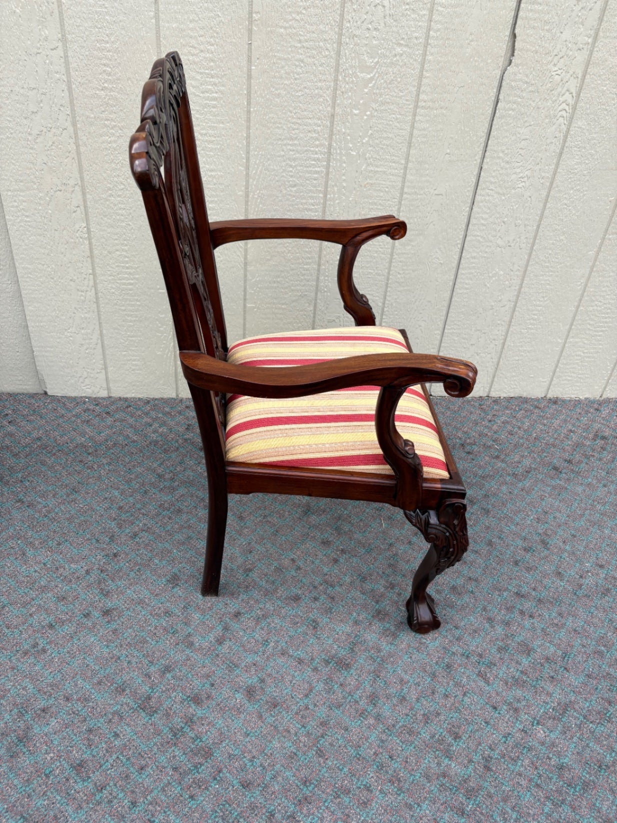 68024 Set of 6 Chippendale Dining Chairs with Striped Upholstery