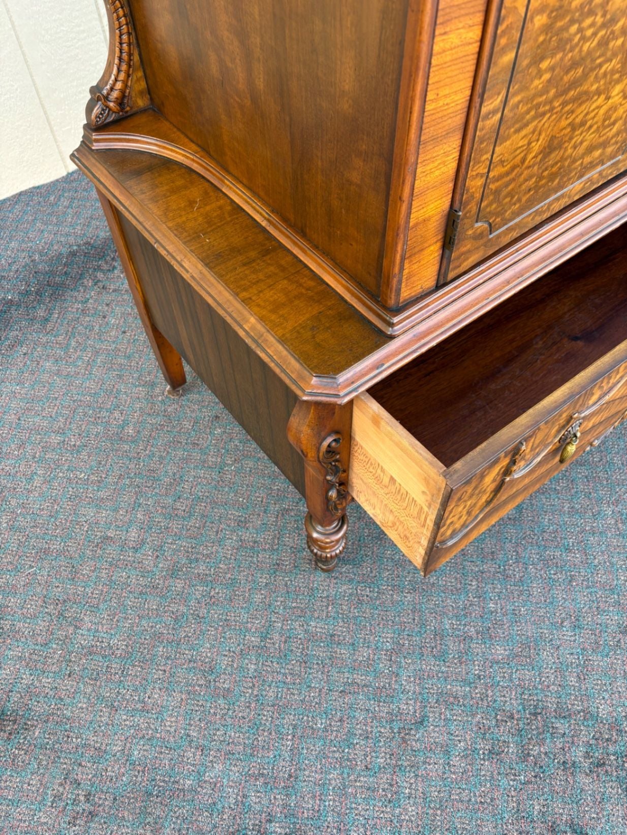 67453  Art Deco Chifferobe with Sunburst Veneer and Carved Details (Copy)