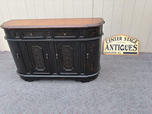 67888 Vintage Italian Style Black Buffet Sideboard with Hand-Painted Details