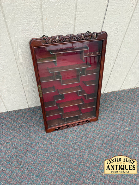 67697 Oriental Style Whatnot Wall Display Shelf with Glass Door and Red Backing