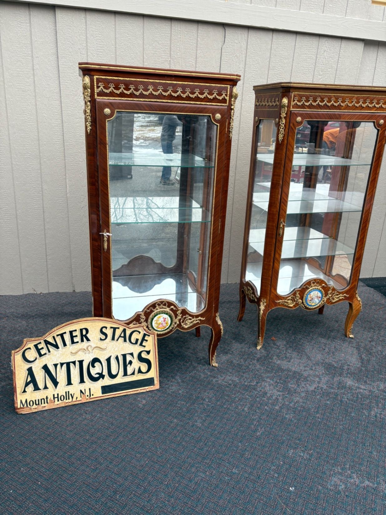 67322  Louis XV Style Curio Display Cabinet with Gilt Ormolu Accents