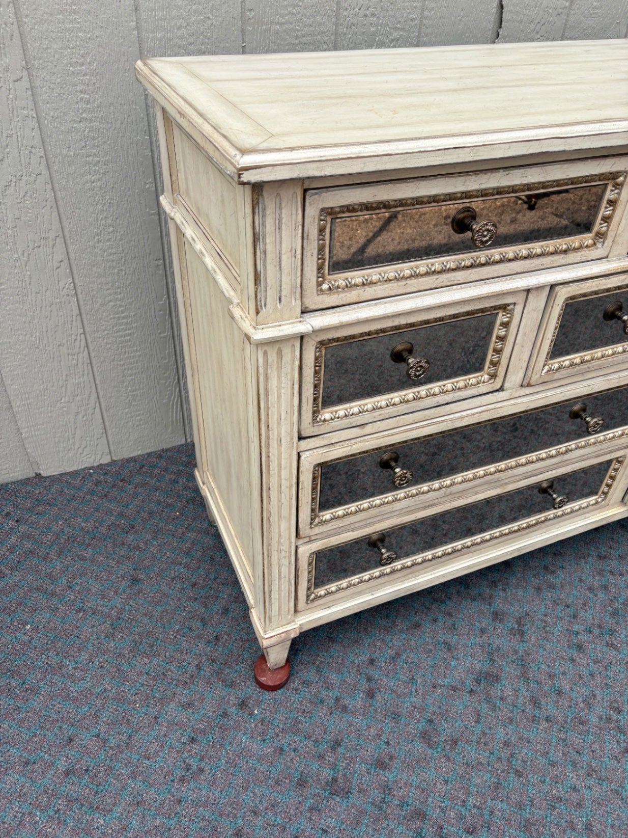 68005 Hooker Mirrored Dresser with Distressed Finish and Elegant Detailing