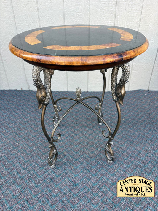 67566 Maitland Smith Round Table with Swan Motif and Stone Top