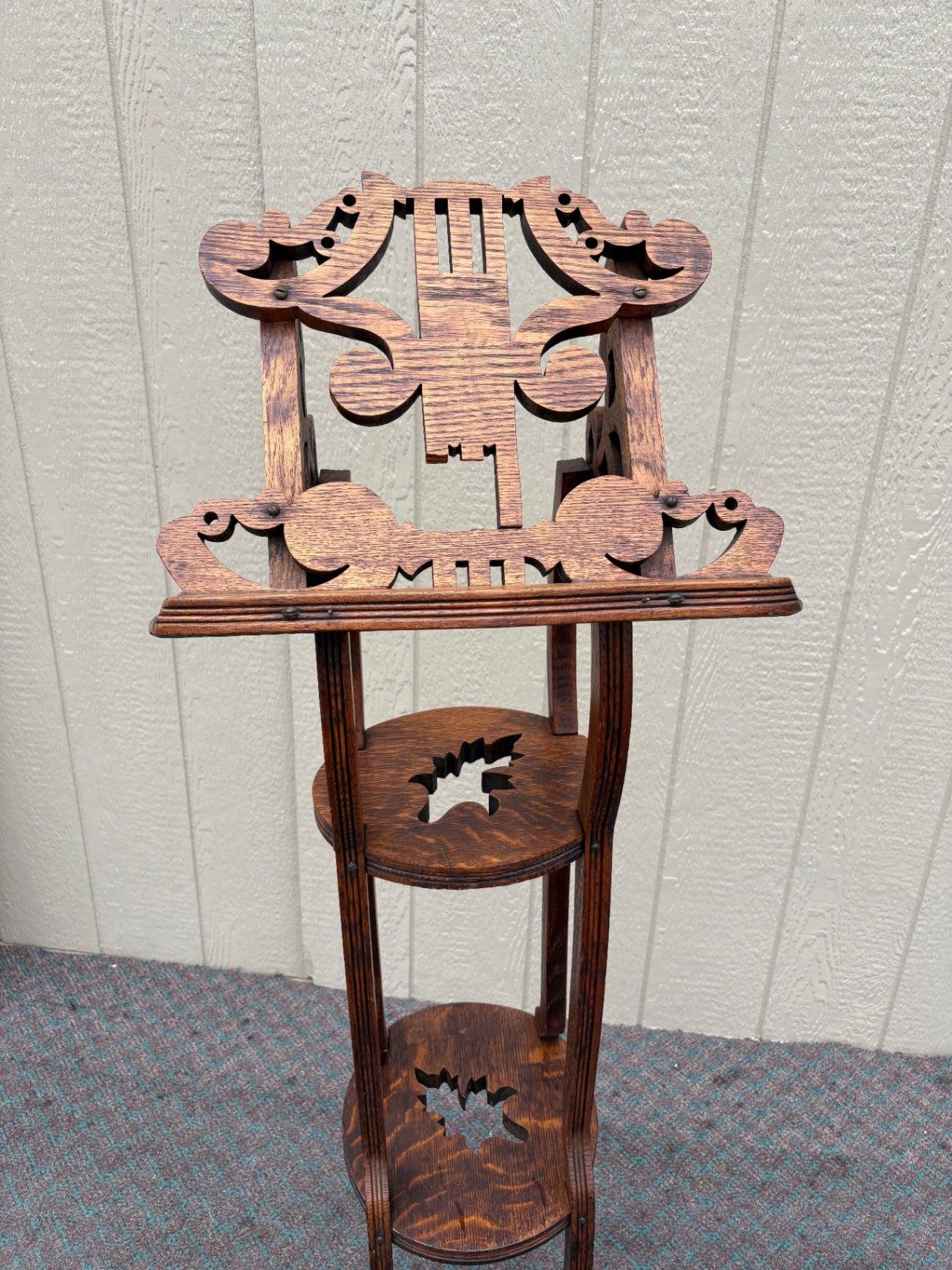 67926 Victorian Oak Music Stand with Intricate Cutout Designs
