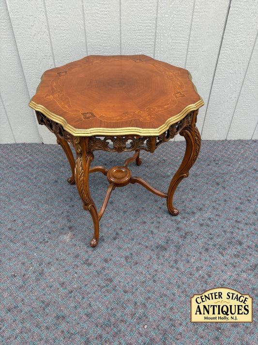 67987 Ornate French Louis XV Style Inlaid Walnut Side Table