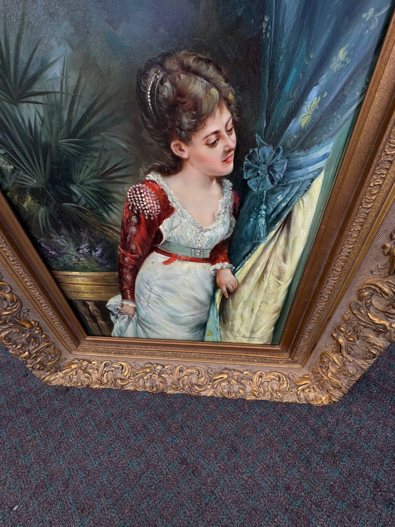 68038  Elegant Victorian Oil Painting with Ornate Gilt Frame by C. Robinson
