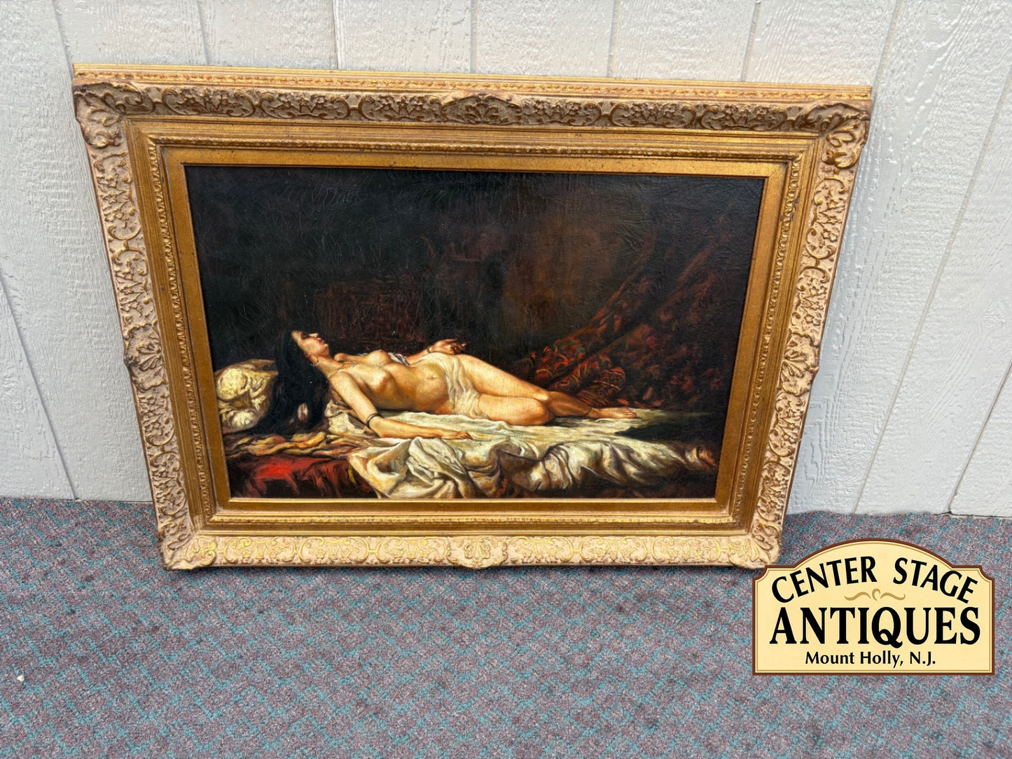 68039 Large 19th Century Classical Nude Oil Painting in Ornate Frame