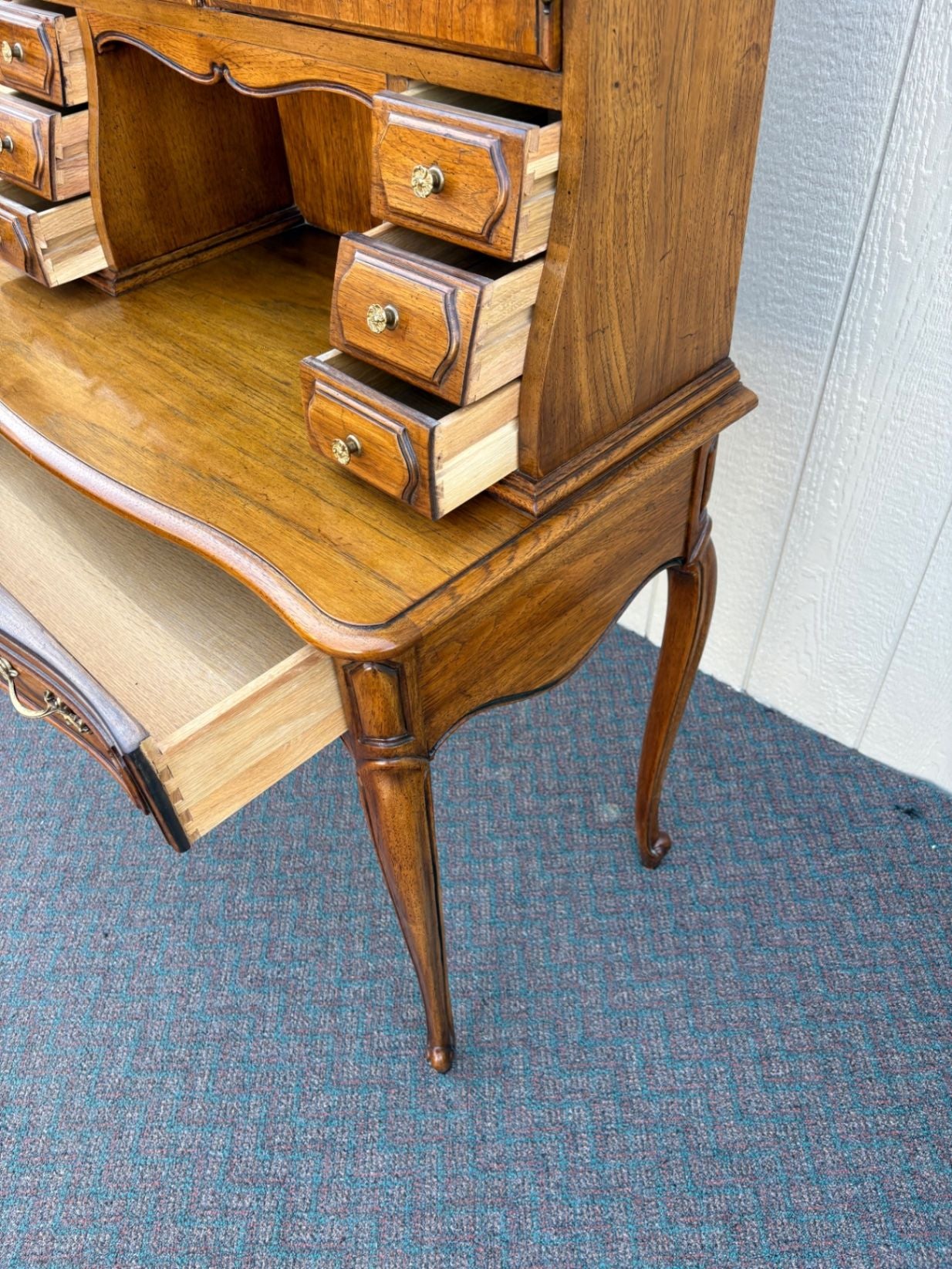 67607 Thomasville French Provincial Secretary Desk with Chair, Oak Finish