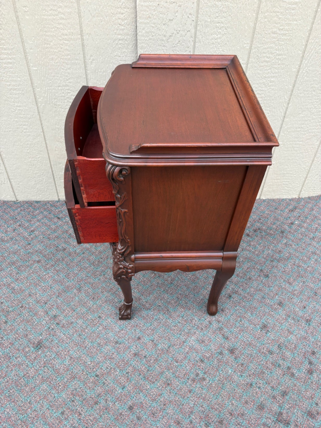 67928 Antique Mahogany Nightstand with Ornate Carved Details