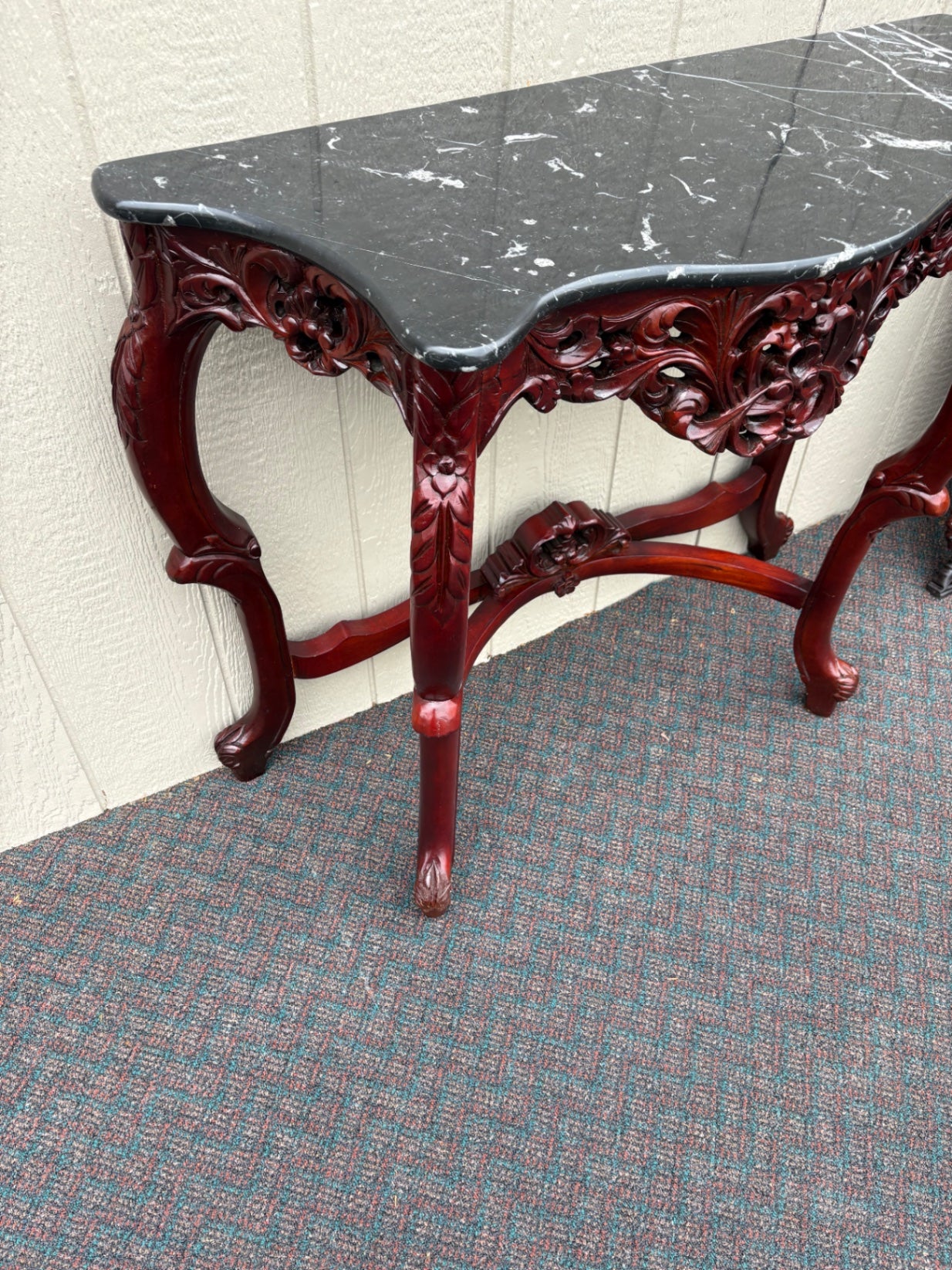 67705 Victorian Style Carved Console Table and Mirror Set with Marble Top