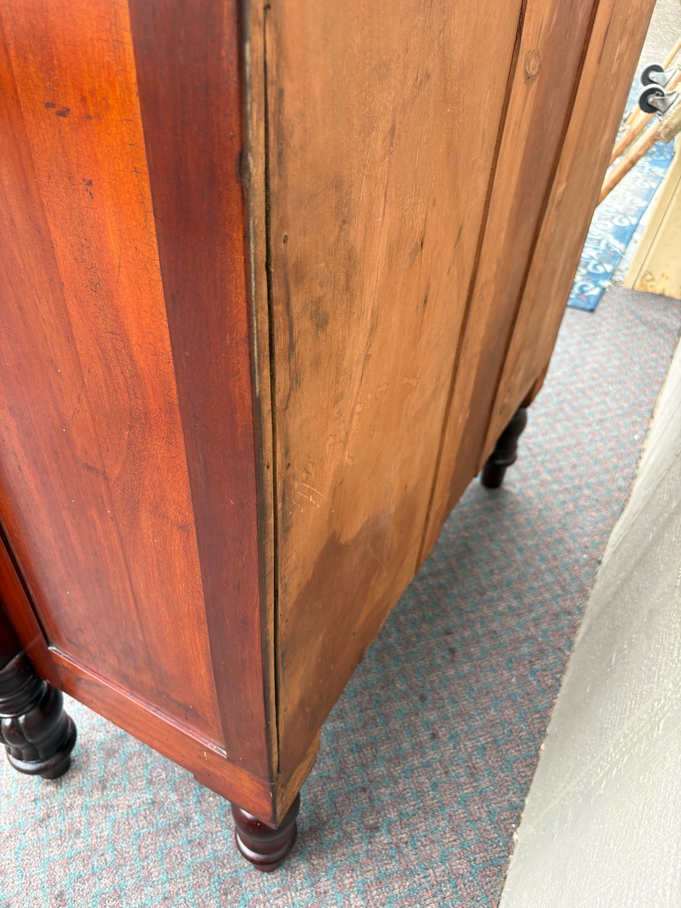Antique Empire Chest with Flame Mahogany Veneer and Turned Columns