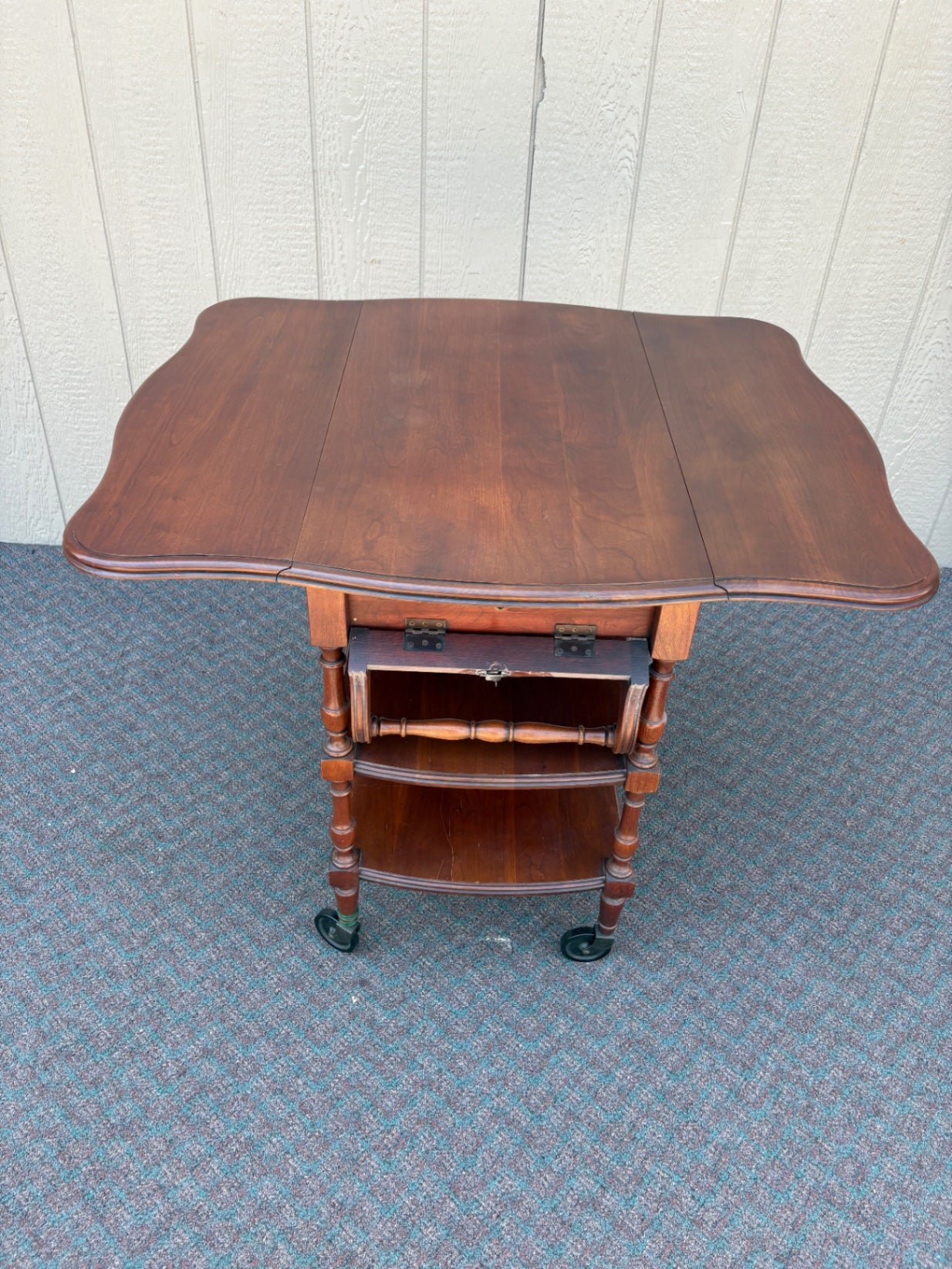 Pennsylvania House Cherry Wood Drop Leaf Tea Cart with Drawer