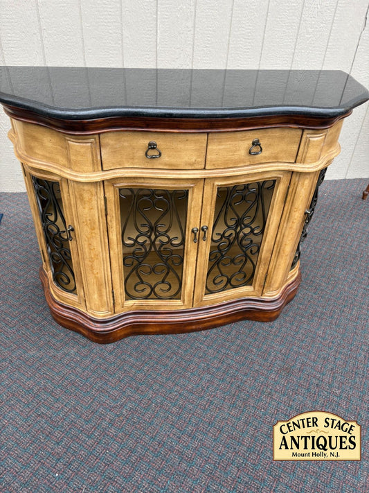 67546 Elegant Server Cabinet with Granite Top and Wrought Iron Doors