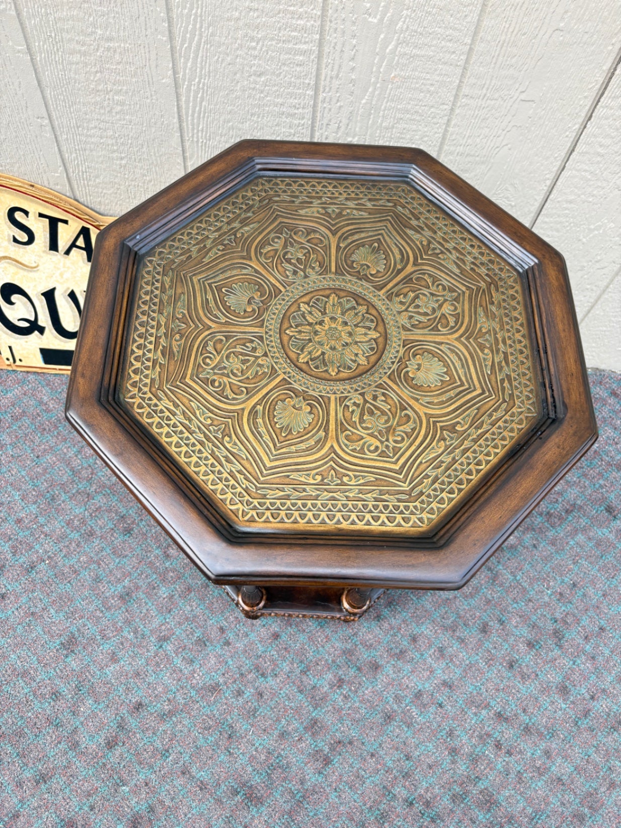 68033  Pulaski Octagonal Accent Table with Intricate Inlaid Top