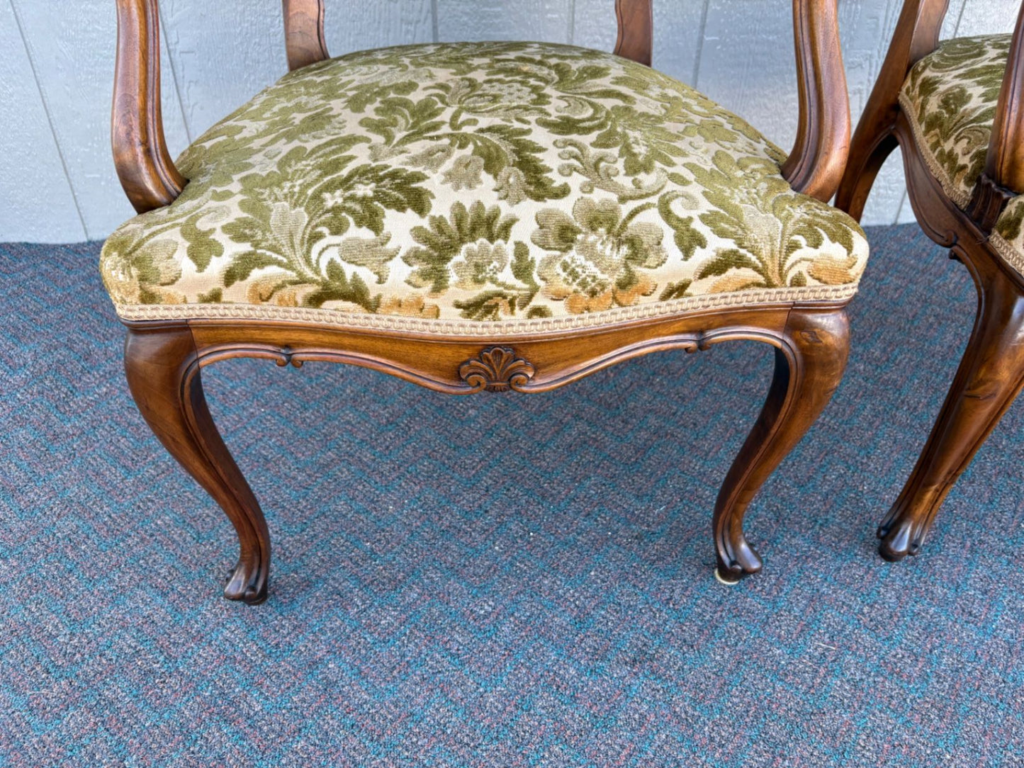 67413 Pair of French Louis XV Style Armchairs with Velvet Upholstery