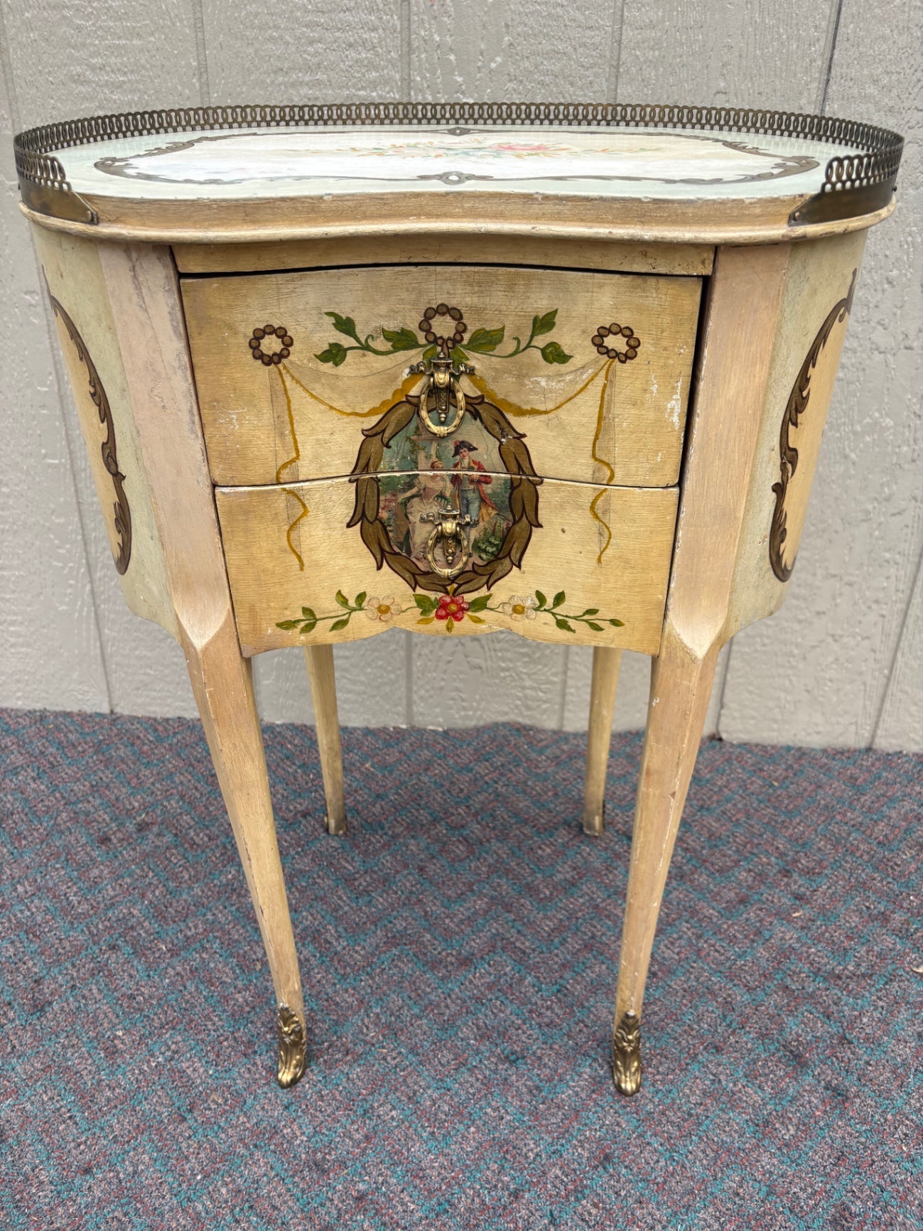 67905 French Provincial Painted Nightstand with Floral Motifs