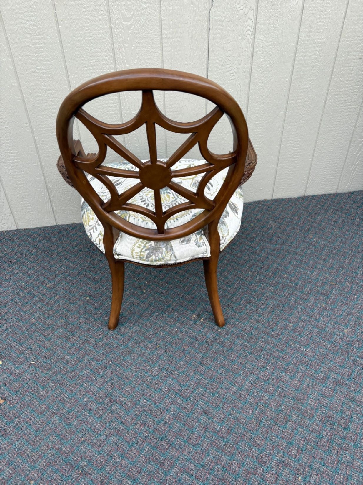 67658 Ethan Allen Carved Armchair with Floral Upholstery