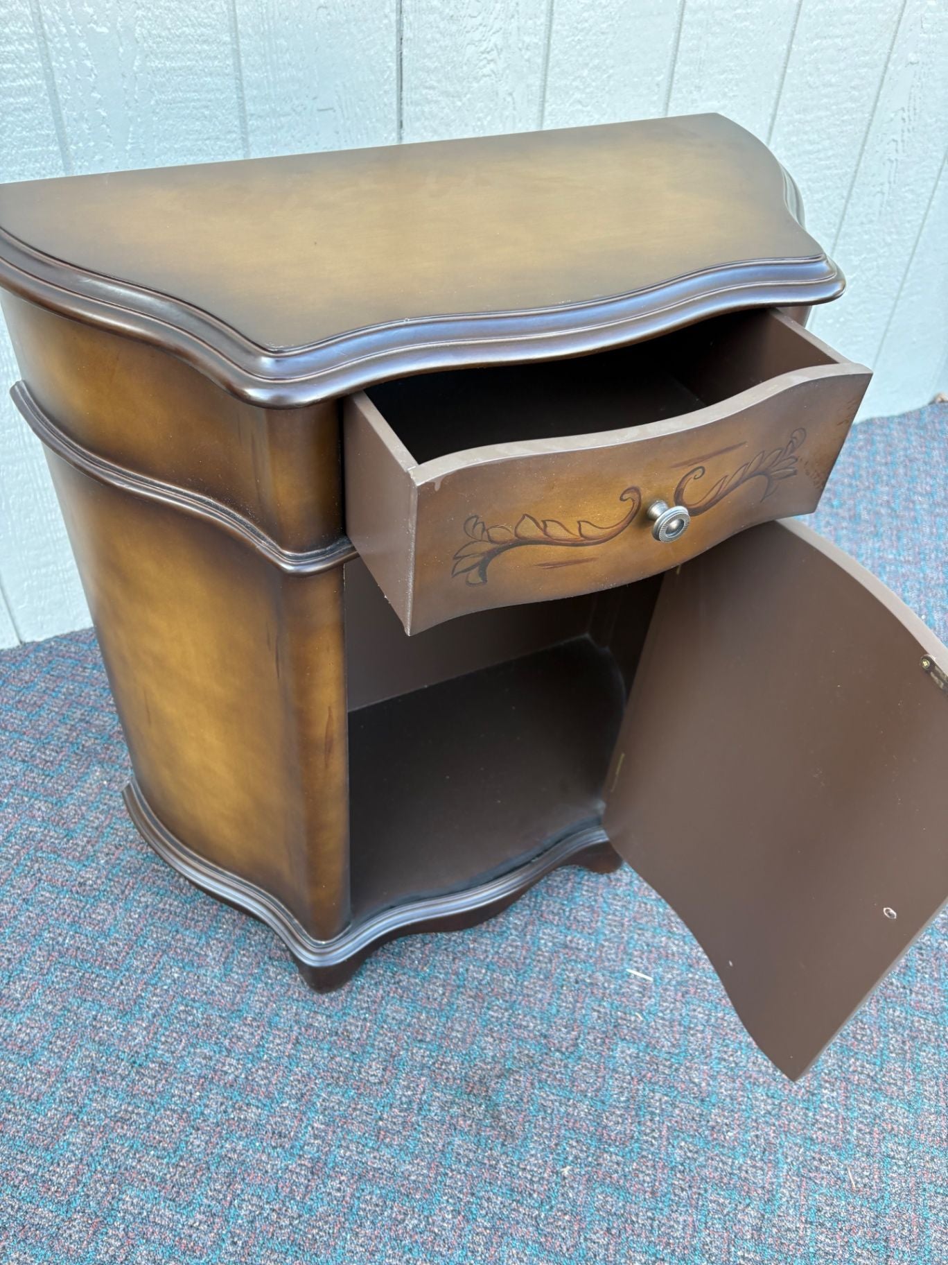 67429  Mid-Century Hand-Painted Floral Stenciled Cabinet